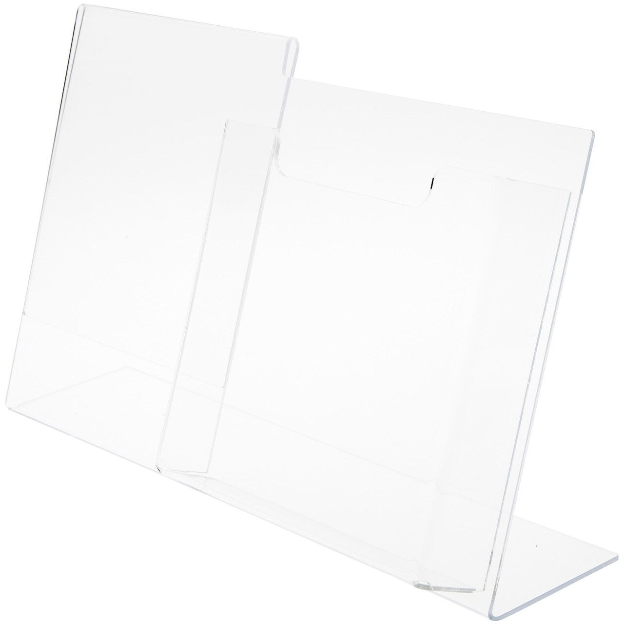 Plymor Clear Acrylic Slanted-Back Countertop Sign Holder with Pocket for 8.5" x 11" Sheets, 11" H x 18.375" W x 5.75" D